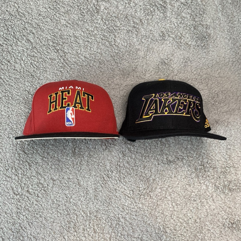 Adidas SnapBack Hat Lot‎ Miami Heat & LA Lakers NBA Basketball Caps EUC